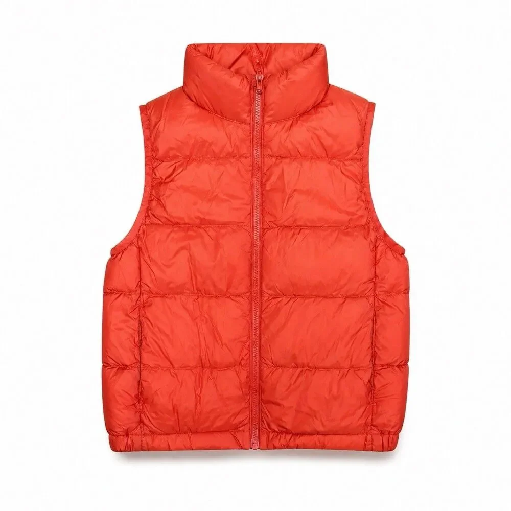 UNIQLO Quilted Puffer Vest Kids 3-4Y Orange Ultra Light Packable Full Zip New